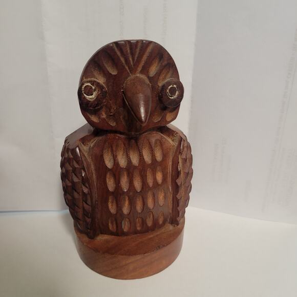 Vintage Hand Carved Wooden Eyeglasses Holder Owl Figurine - Picture 2 of 13